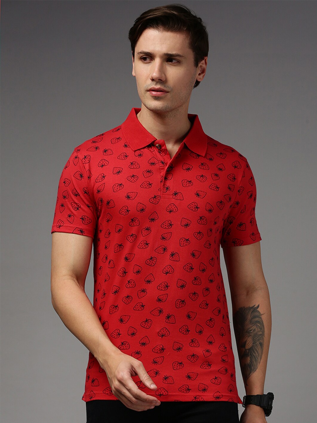 

Kryptic Printed Pure Cotton Polo T-shirt, Red