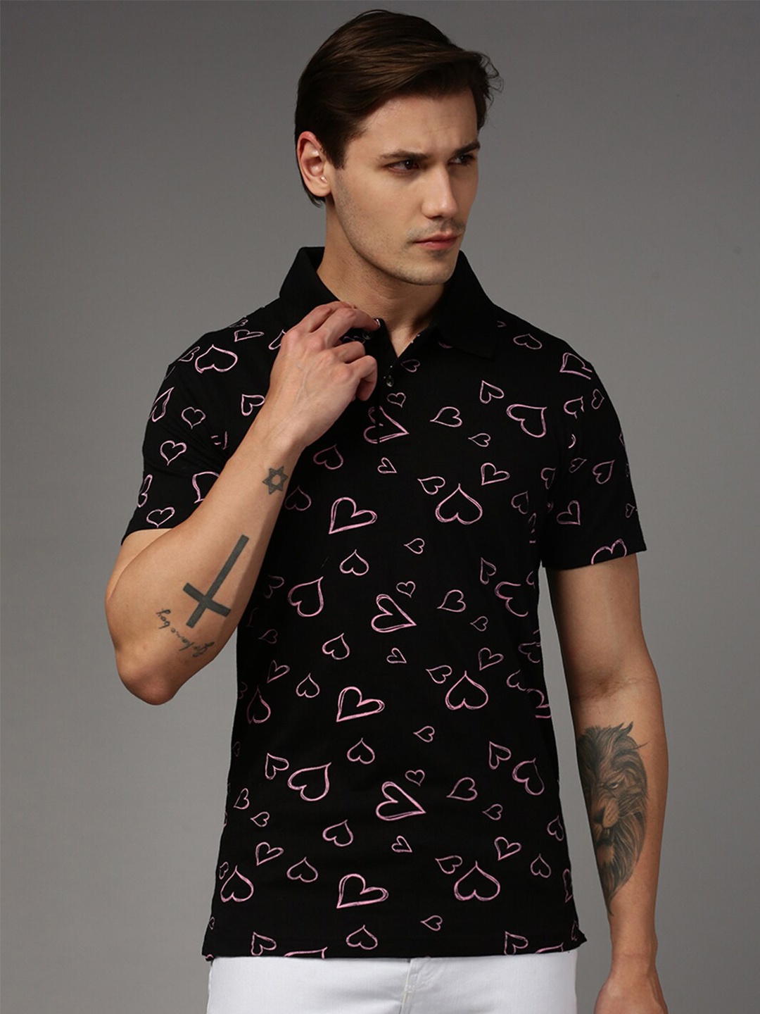 

Kryptic Pure Cotton Printed Short Sleeves Polo Collar T-shirt, Black