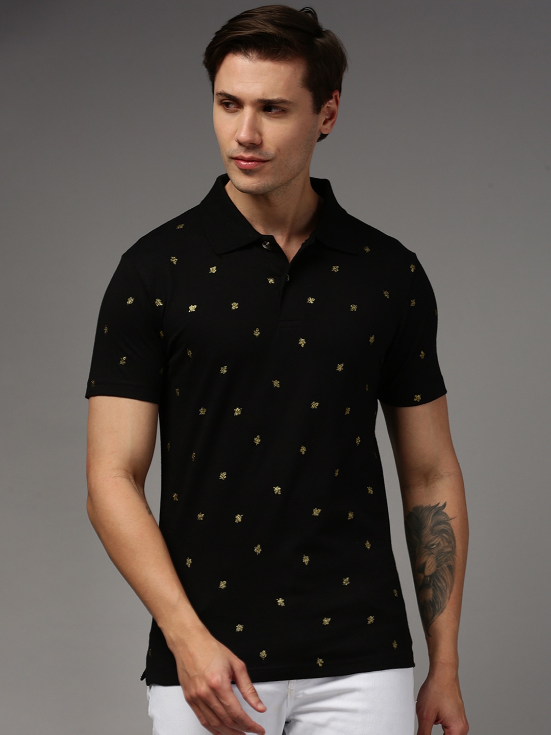 

Kryptic Conversational Printed Polo Collar Pure Cotton T-shirt, Black