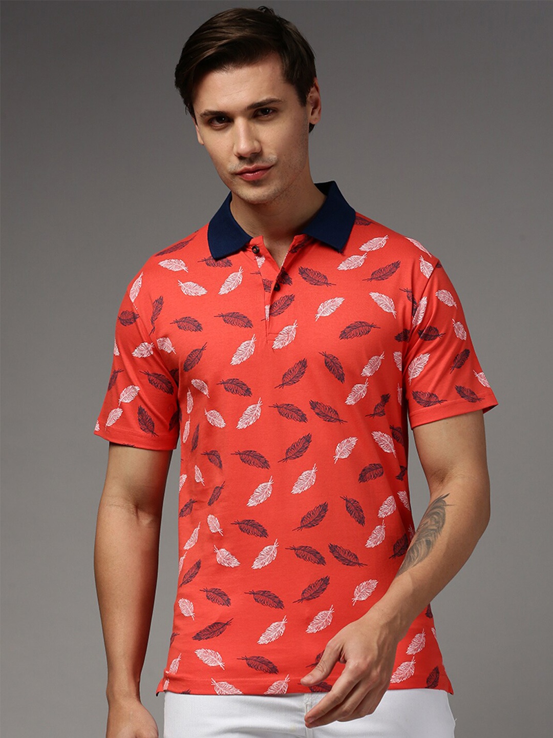 

Kryptic Pure Cotton Printed Short Sleeves Polo Collar T-shirt, Orange