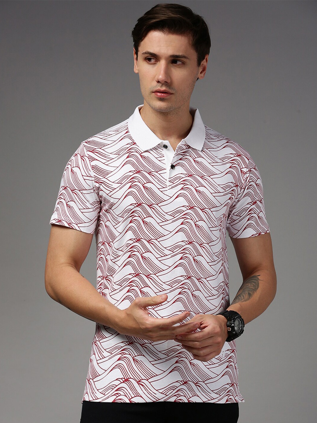 

Kryptic Printed Polo Collar Pure Cotton T-shirt, White
