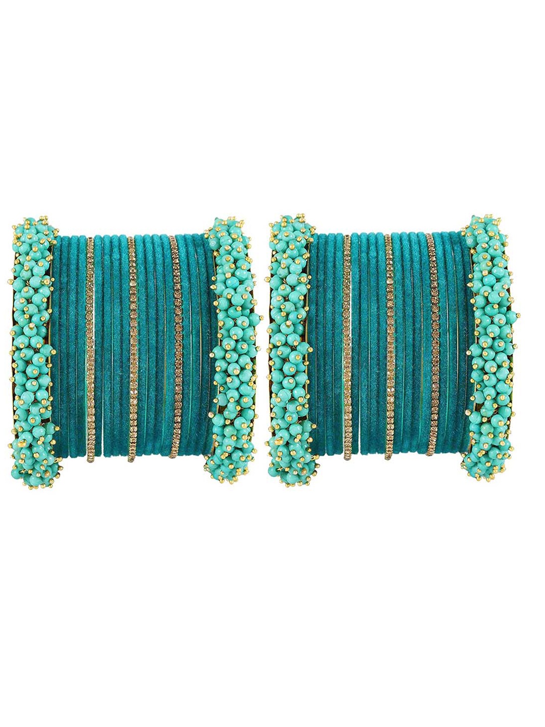 

NMII Set Of 42 Zircon Studded Velvet Bangles, Teal