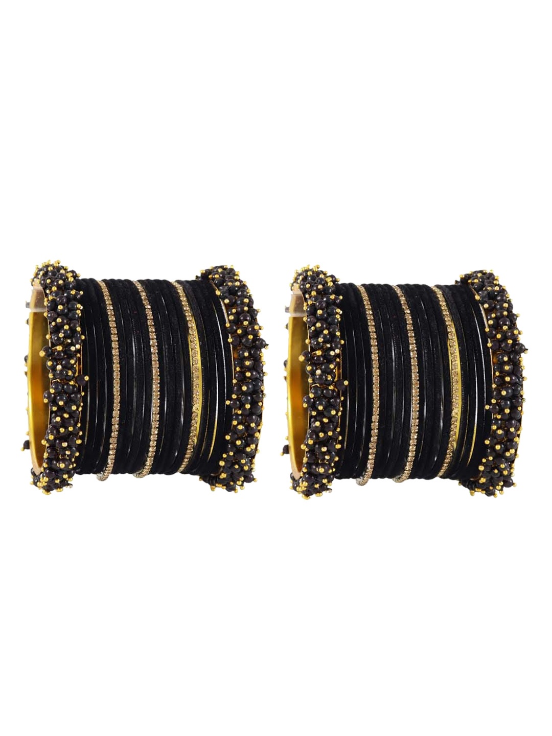 

NMII Set Of 42 Gold Plated Crystal Studded Velvet Bangles, Black