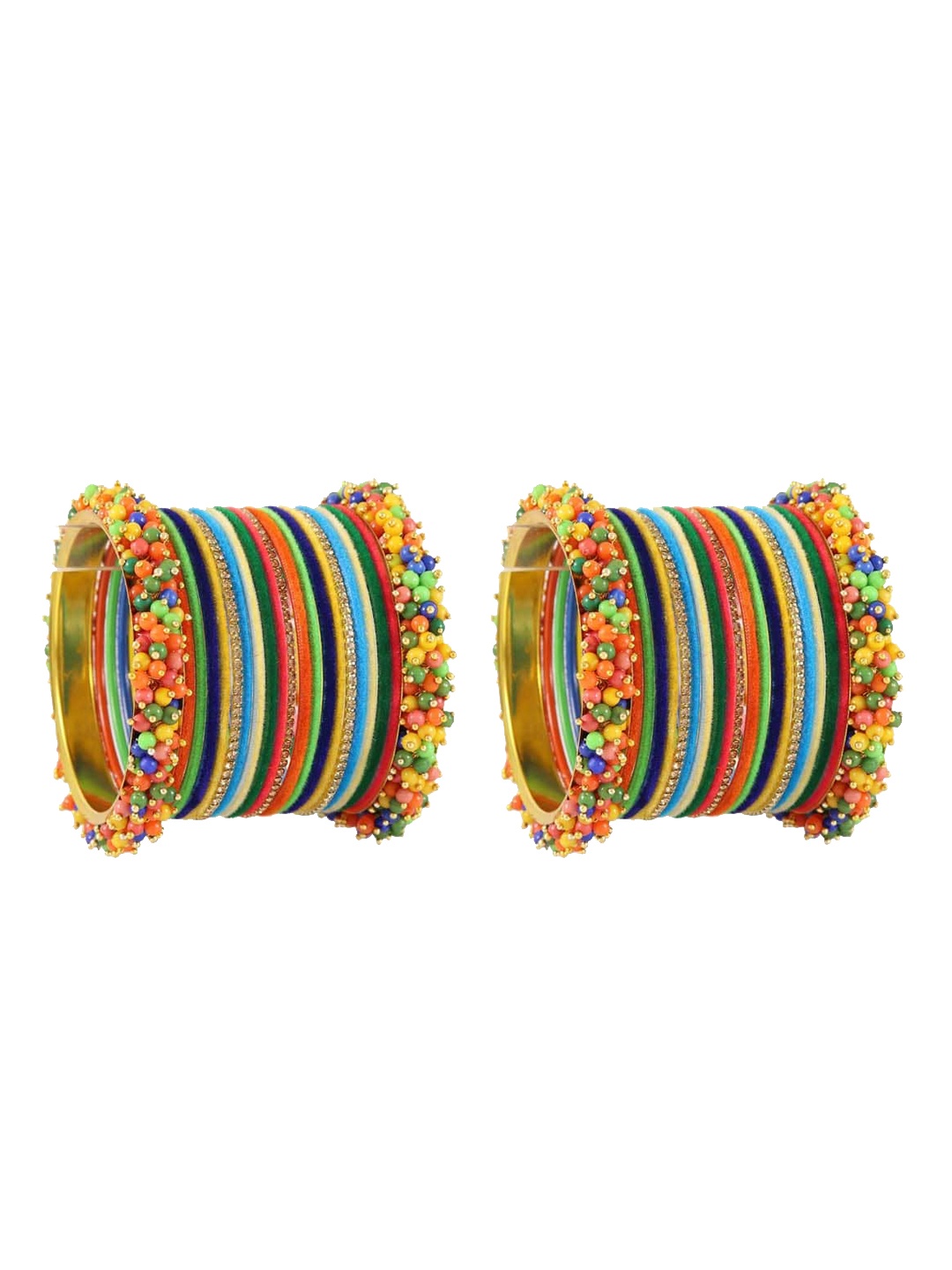 

NMII Set Of 42 Zircon Studded Velvet Antique Bangles, Green