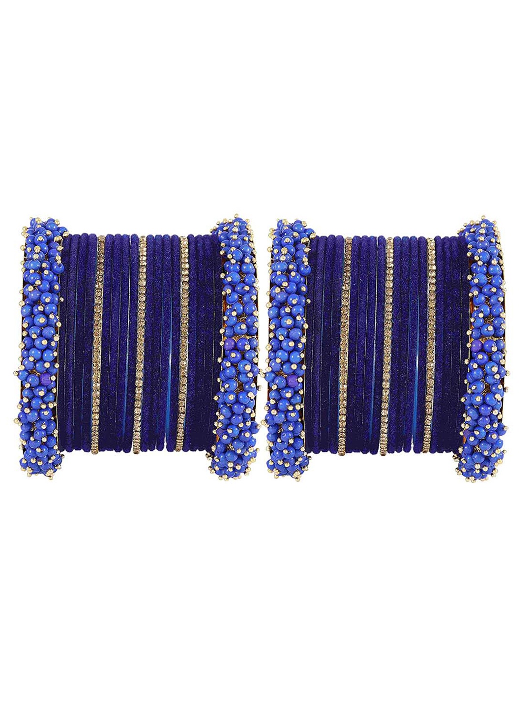 

NMII Set Of 42 Zircon Gemstone Studded Antique Bangles, Blue