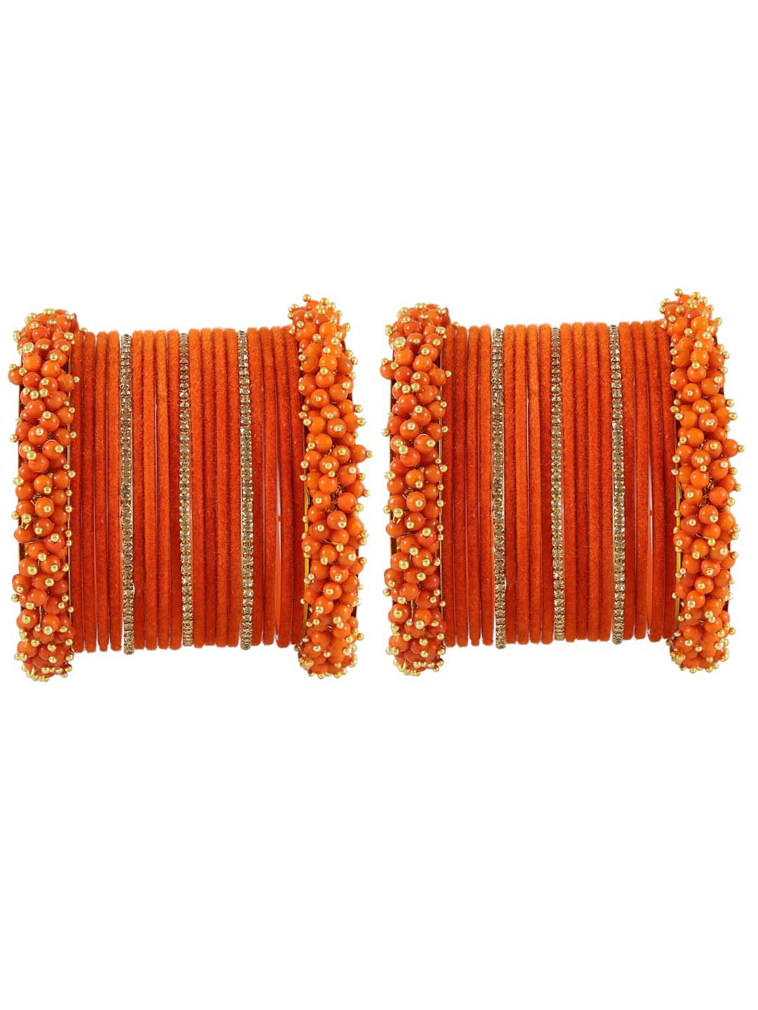 

NMII Set Of 42 Gold Plated Crystal Studded Velvet Bangles, Orange