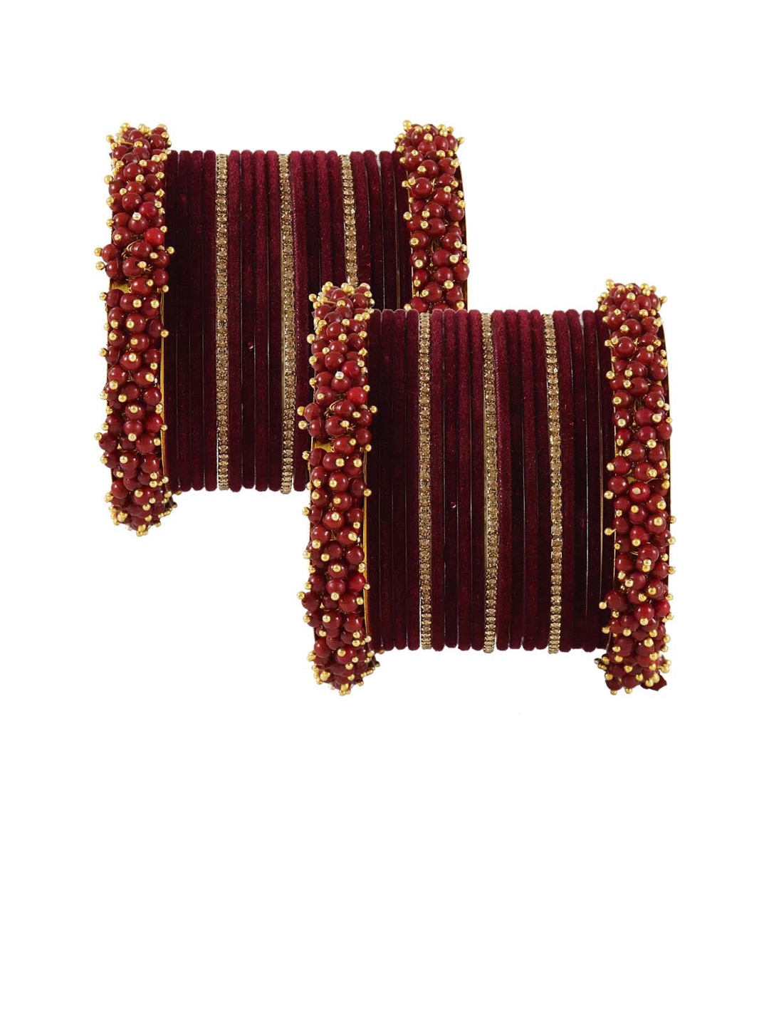 

NMII 42 Pcs Zircon Gemstone Studded Antique Bangles, Maroon