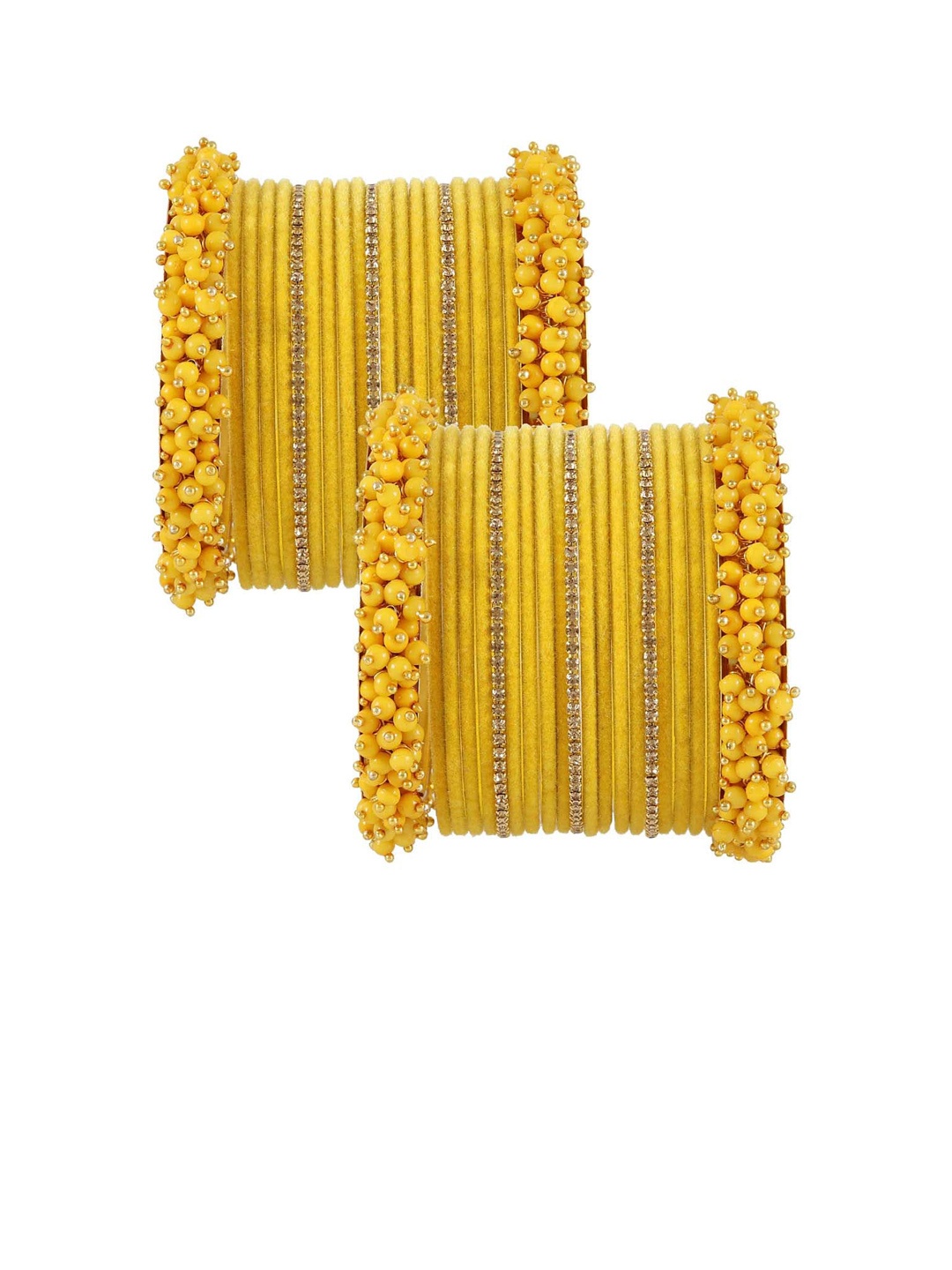 

NMII Set Of 42 Gold Plated Crystal Studded Velvet Bangles, Yellow