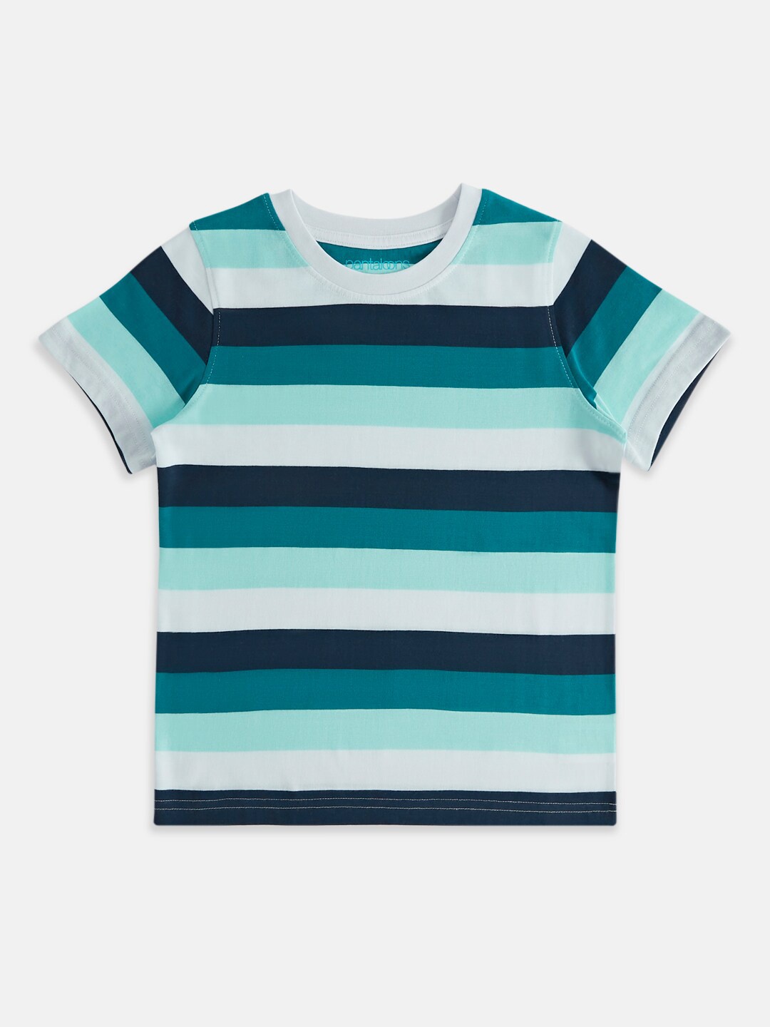 

Pantaloons Junior Boys Striped Cotton T-shirt, Teal