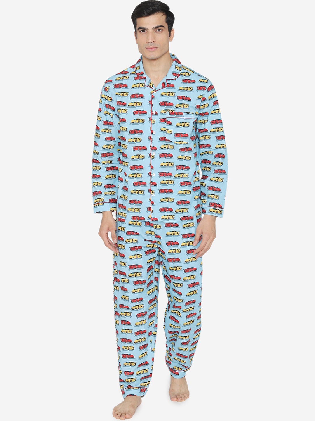 

Fluffalump Conversational Printed Pure Cotton Night Suit, Blue