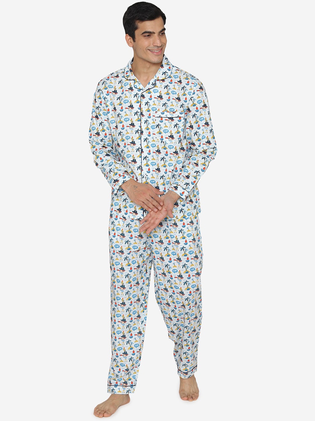 

Fluffalump Conversational Printed Pure Cotton Night Suit, White