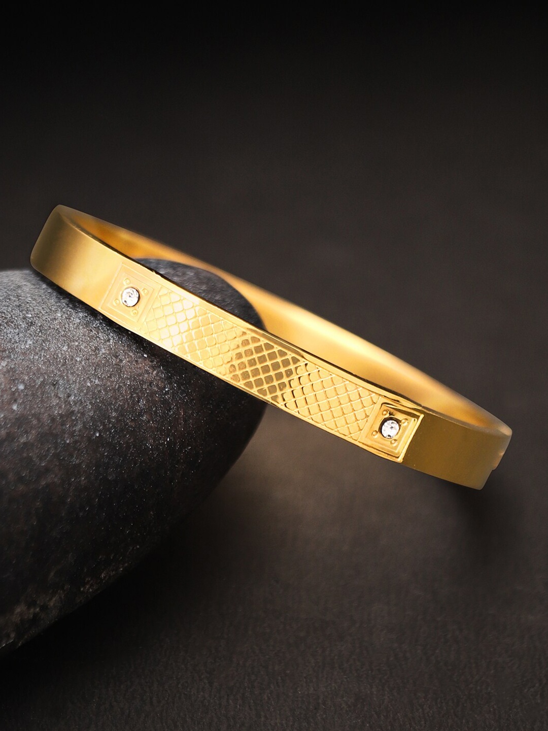 

The Roadster Lifestyle Co. Men Rose Gold-Plated Stone-Studded Kada Bracelet, White