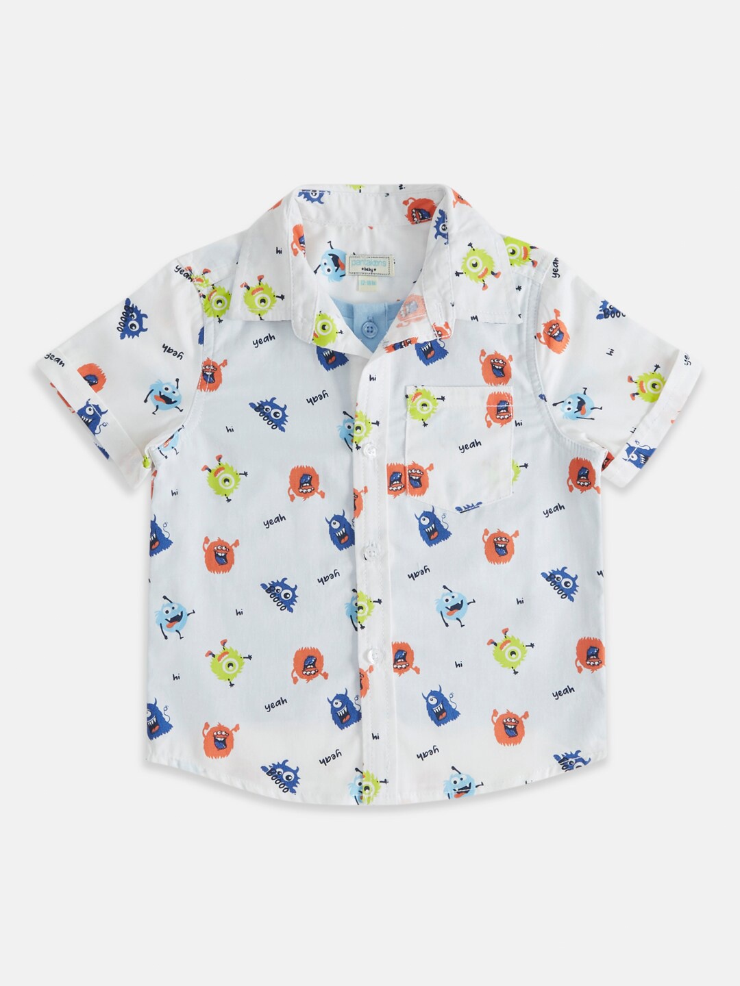 

Pantaloons Baby Infants Boys Conversational Printed Cotton Casual Shirt, White