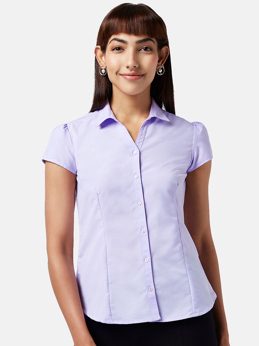 

Annabelle by Pantaloons Puff Sleeves Casual Shirt, Purple