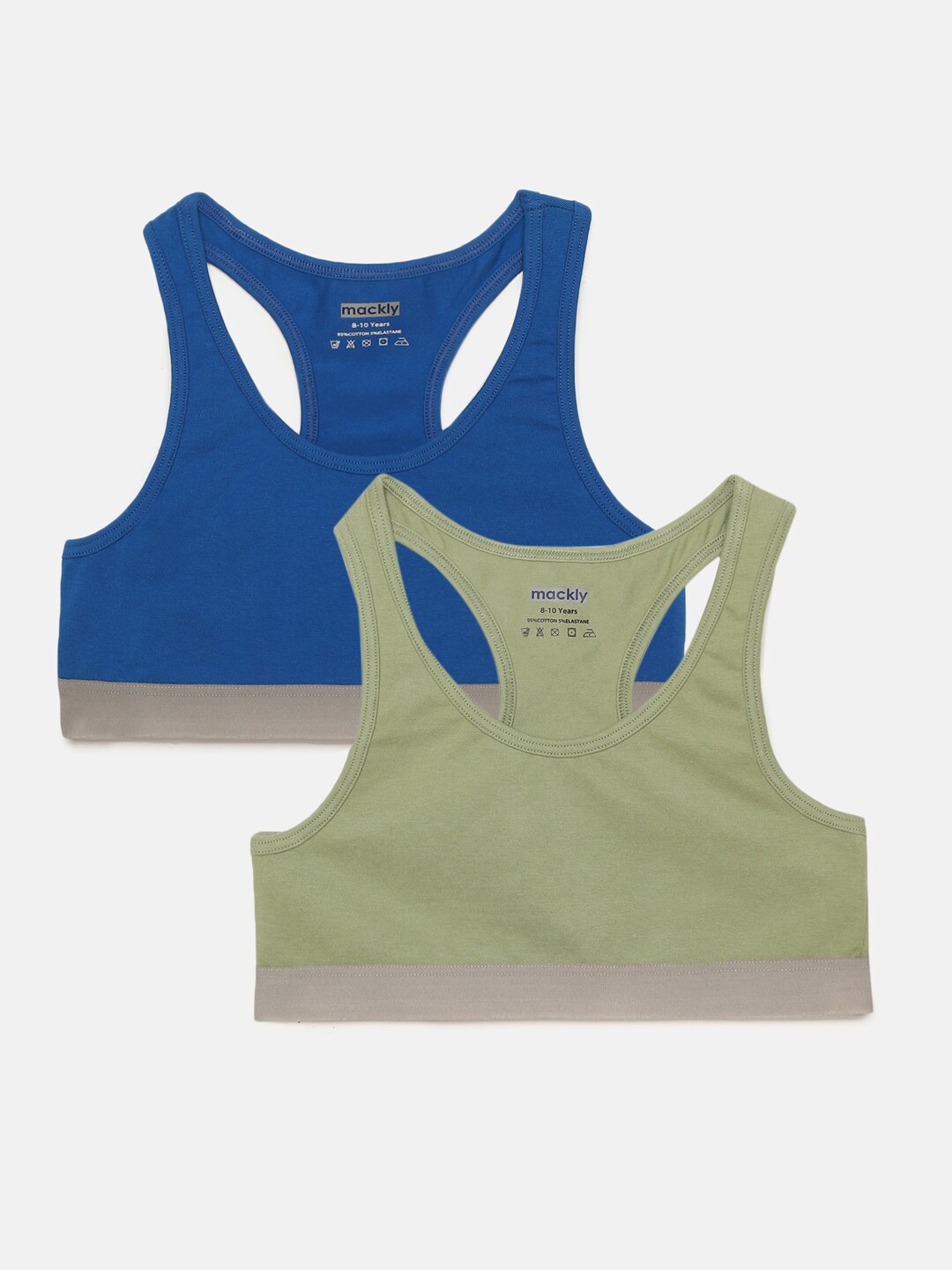 

mackly Girls Pack of 2 Racer Back Training & Gym Workout Bra, Blue