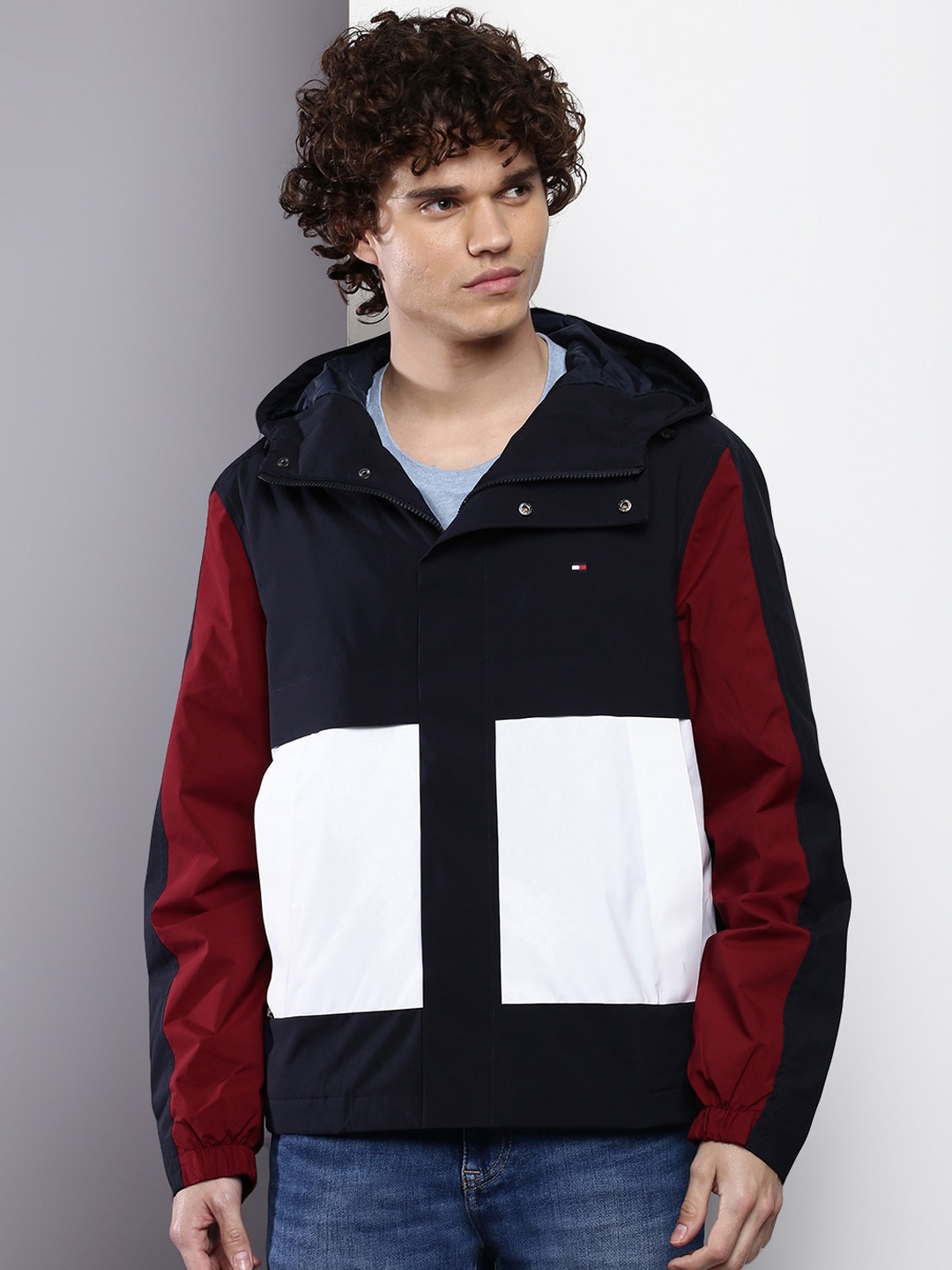 

Tommy Hilfiger Colourblocked Hooded Bomber Jacket, Navy blue