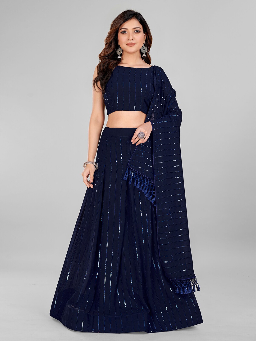 

Granthva Fab Embroidered Sequinned Semi-Stitched Lehenga & Unstitched Blouse With Dupatta, Blue