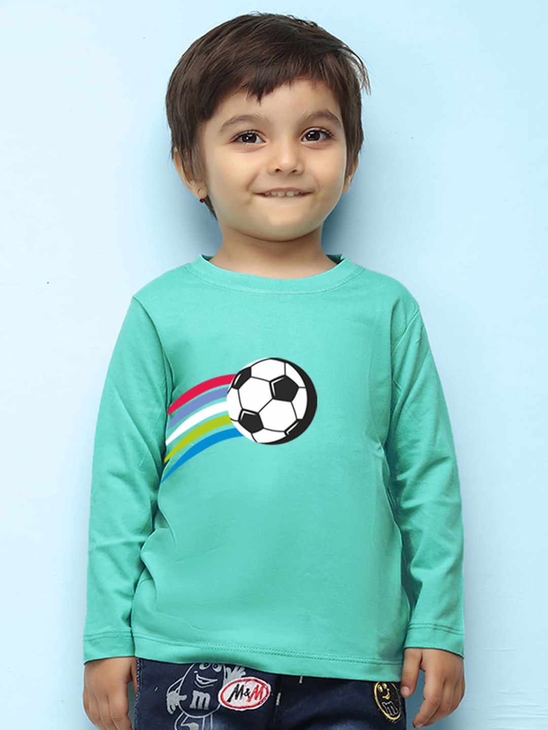 

NUSYL infants Kids Football Printed Pure Cotton T-shirt, Sea green