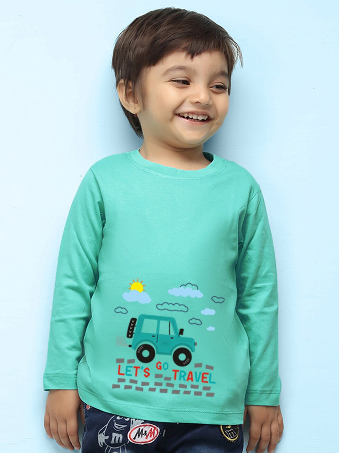 

NUSYL infants Kids Green Printed Pure Cotton T-shirt, Turquoise blue