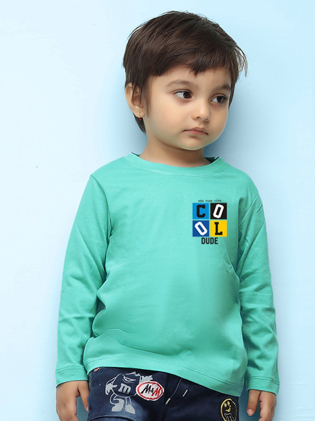 

NUSYL Boys Typography Printed Pure Cotton T-shirt, Green