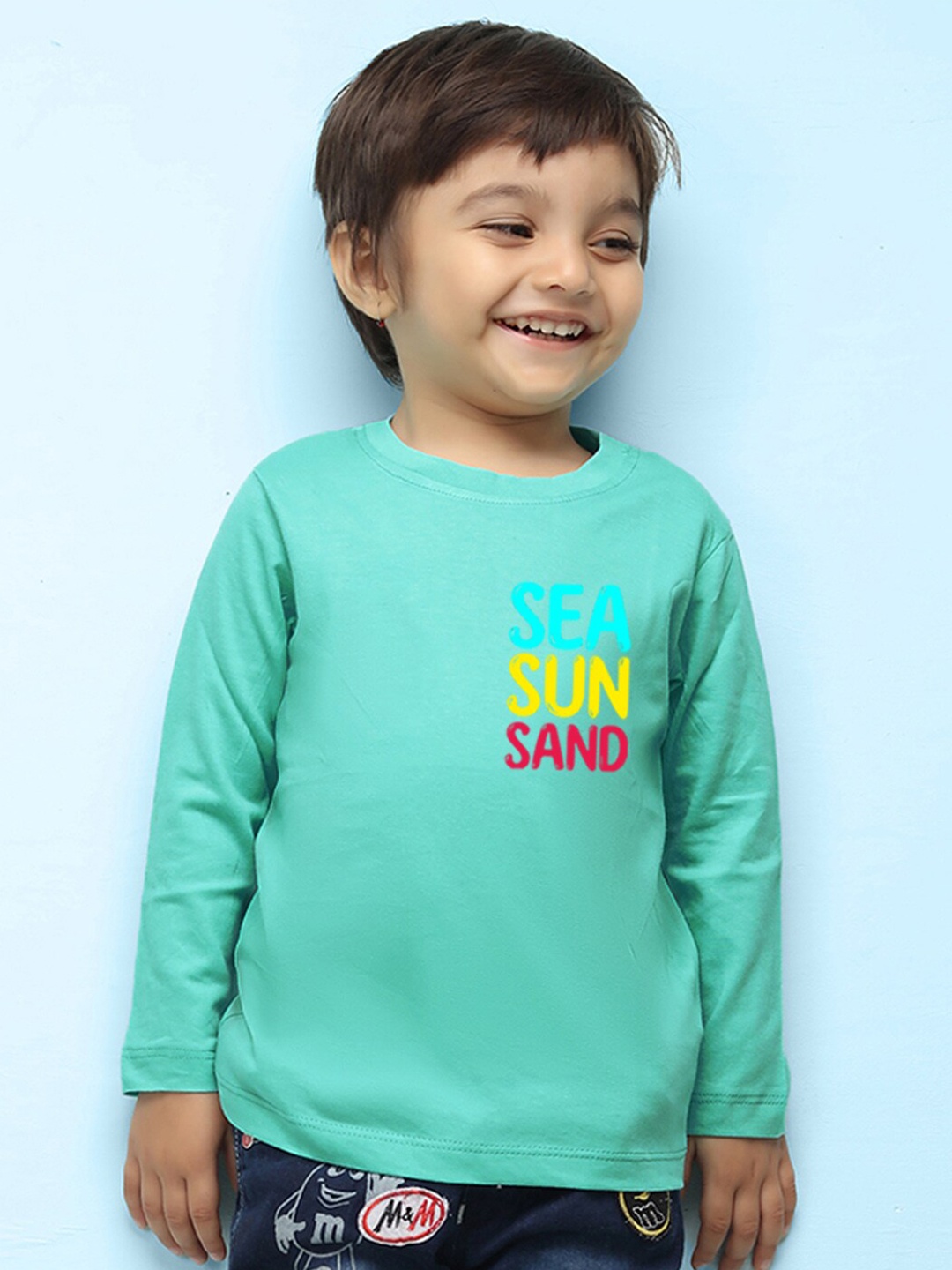 

NUSYL Boys Typography Printed Pure Cotton T-shirt, Green