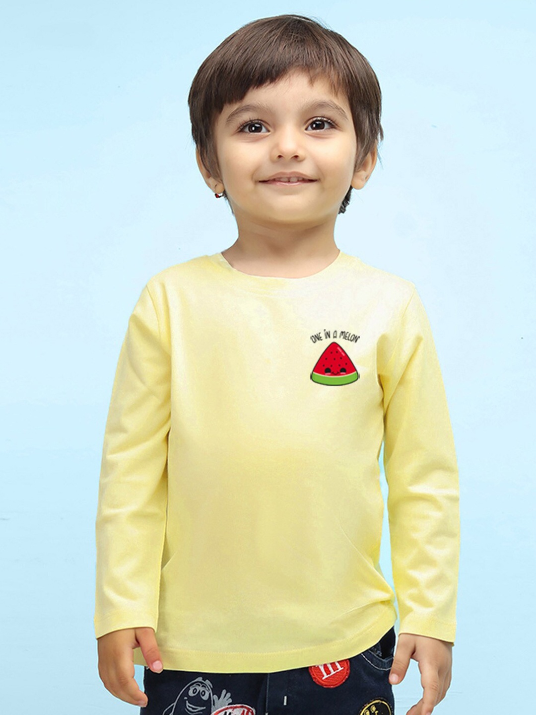 

NUSYL Water Kids Melon Printed Long Sleeve Pure Cotton T-shirt, Yellow
