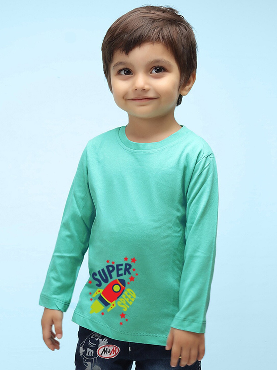 

NUSYL infants Kids Typography Printed Pure Cotton T-shirt, Turquoise blue