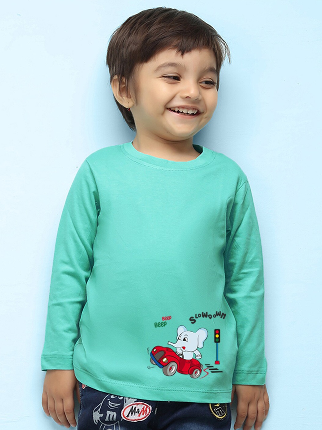 

NUSYL Kids Placement Printed Long Sleeve Pure Cotton T-shirt, Sea green