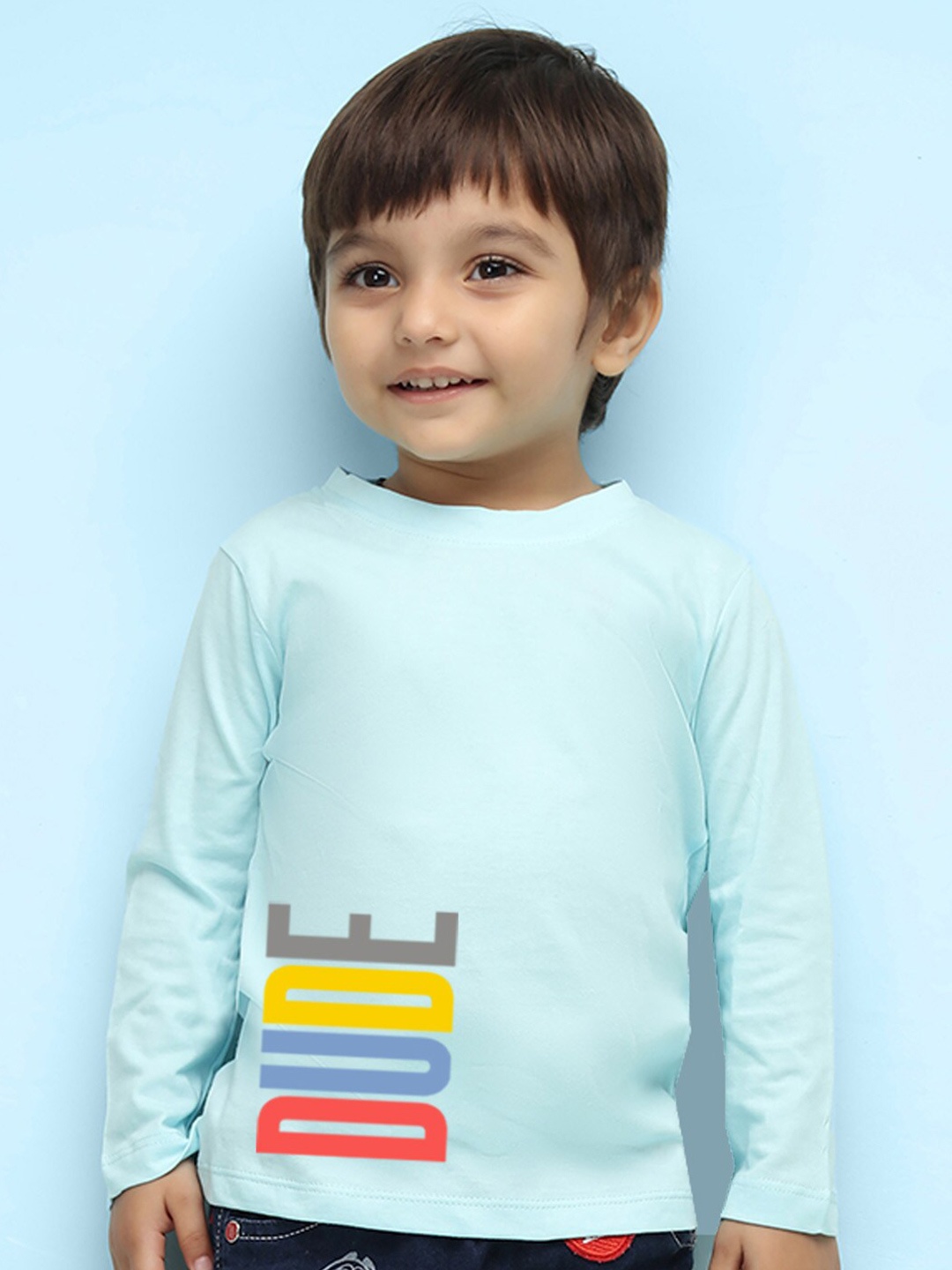

NUSYL Boys High Neck Typography Printed Pure Cotton T-shirt, Blue