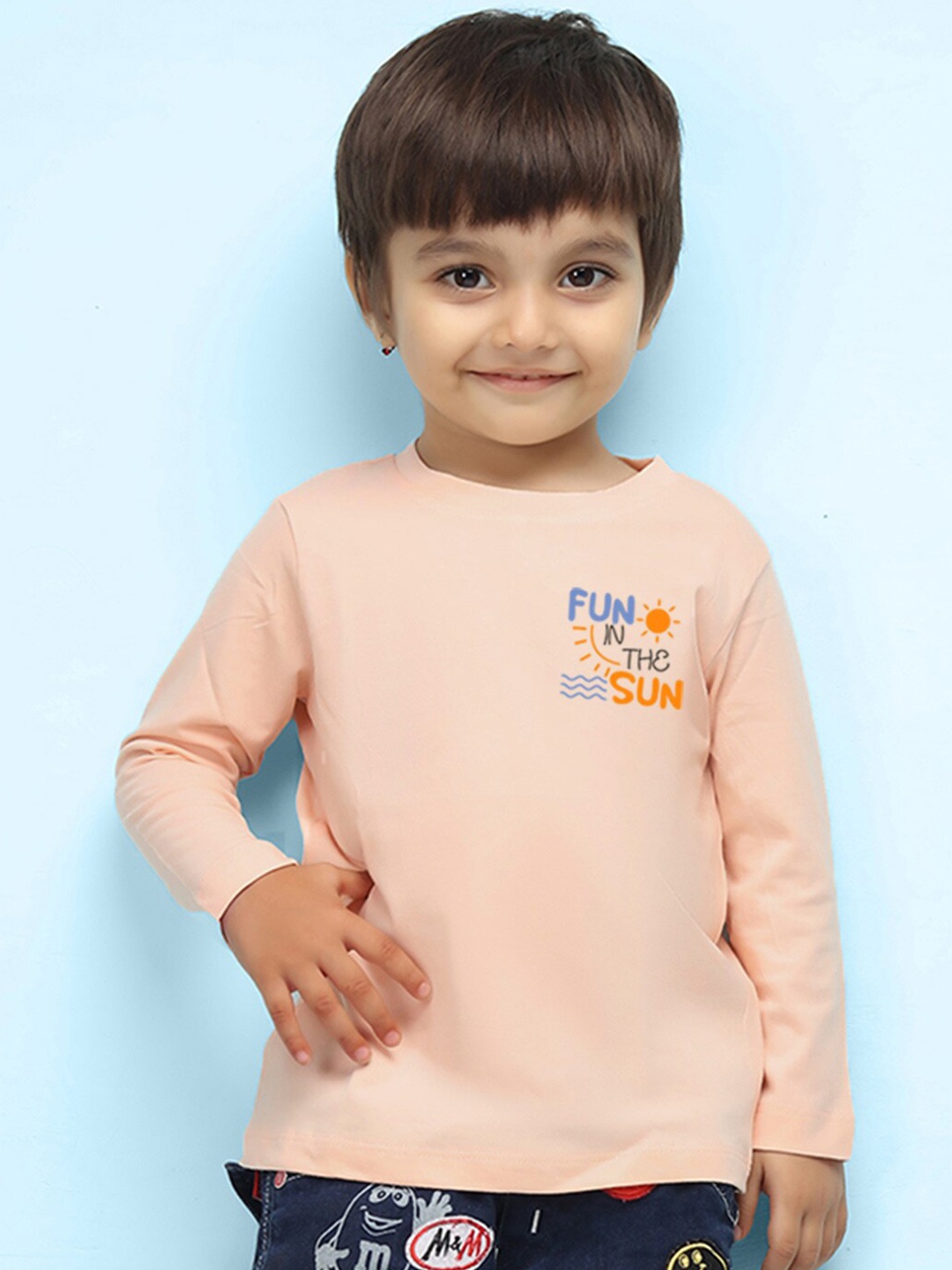 

NUSYL Kids Typography Printed Pure Cotton T-shirt, Peach