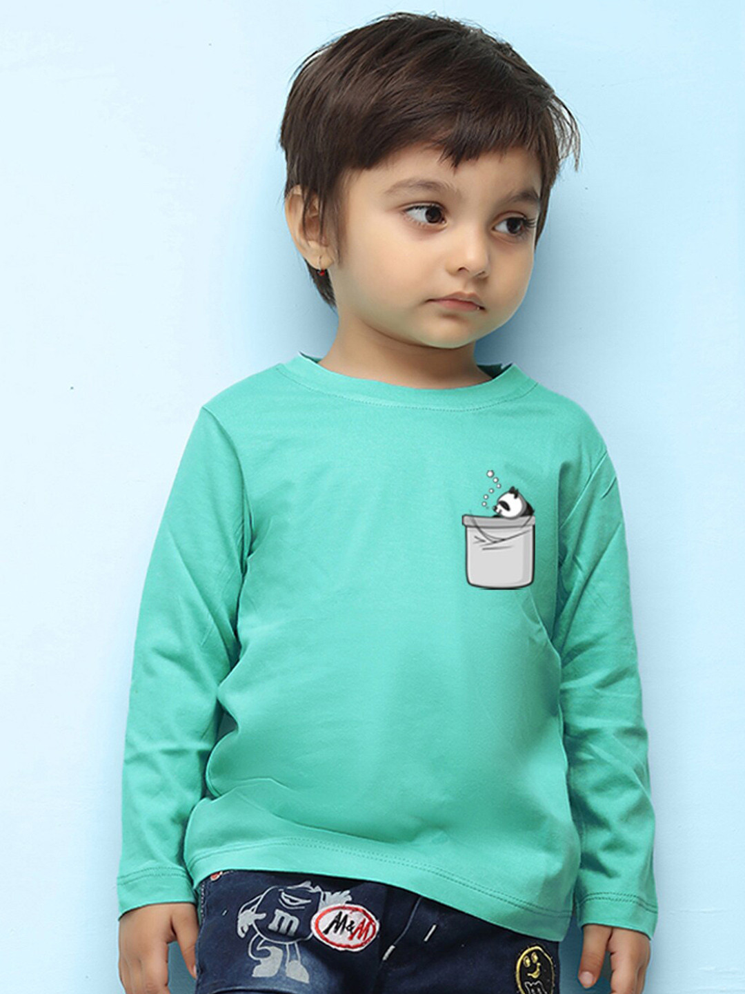 

NUSYL Kids graphic printed Long Sleeve Pure Cotton T-shirt, Sea green