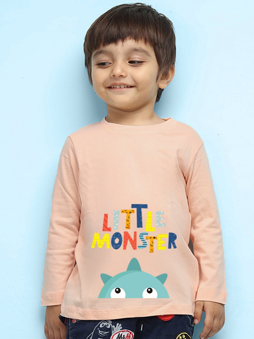 

NUSYL Boys Typography Printed Pure Cotton T-shirt, Peach