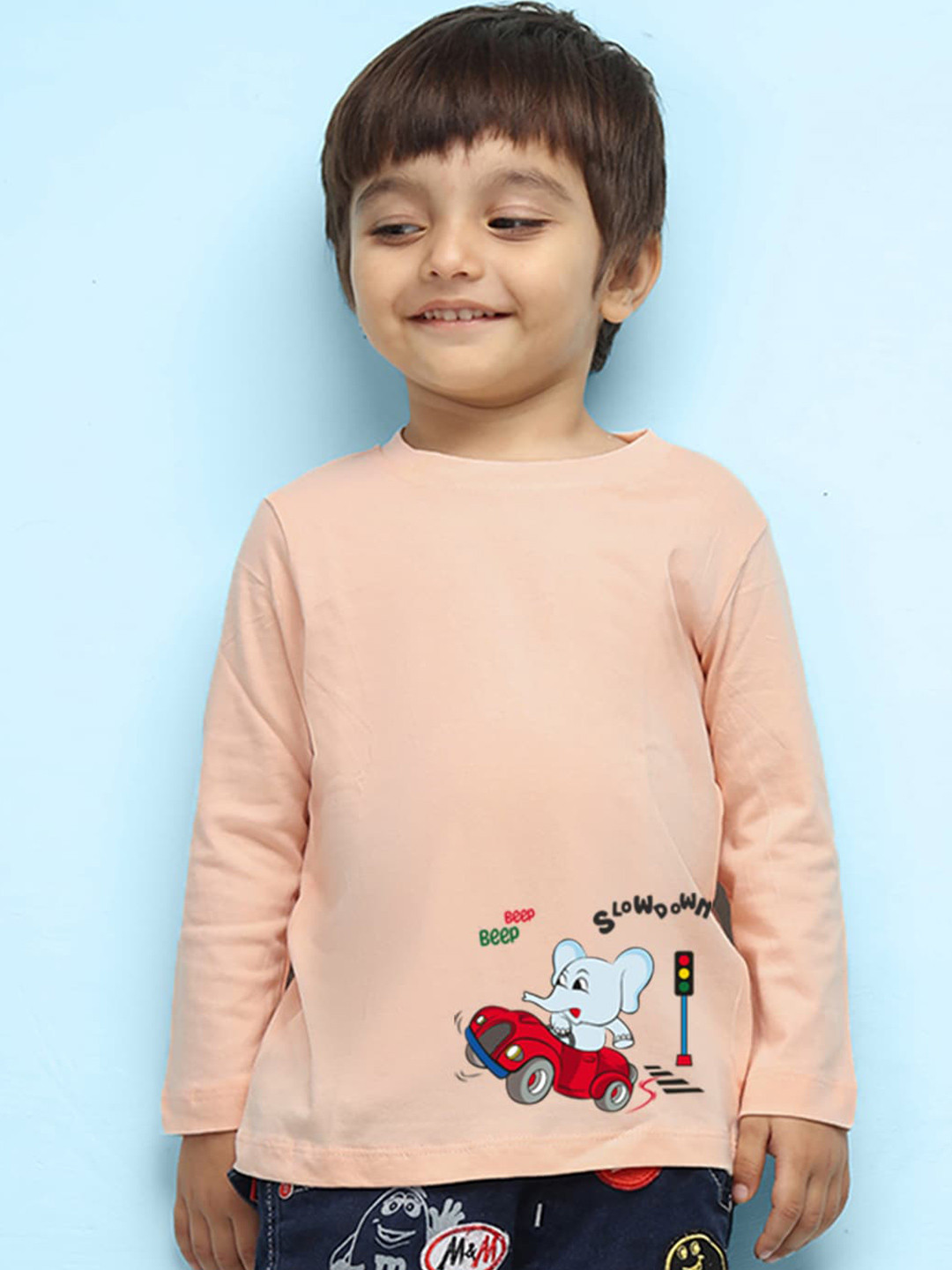 

NUSYL Kids Graphic Printed Pure Cotton T-shirt, Peach