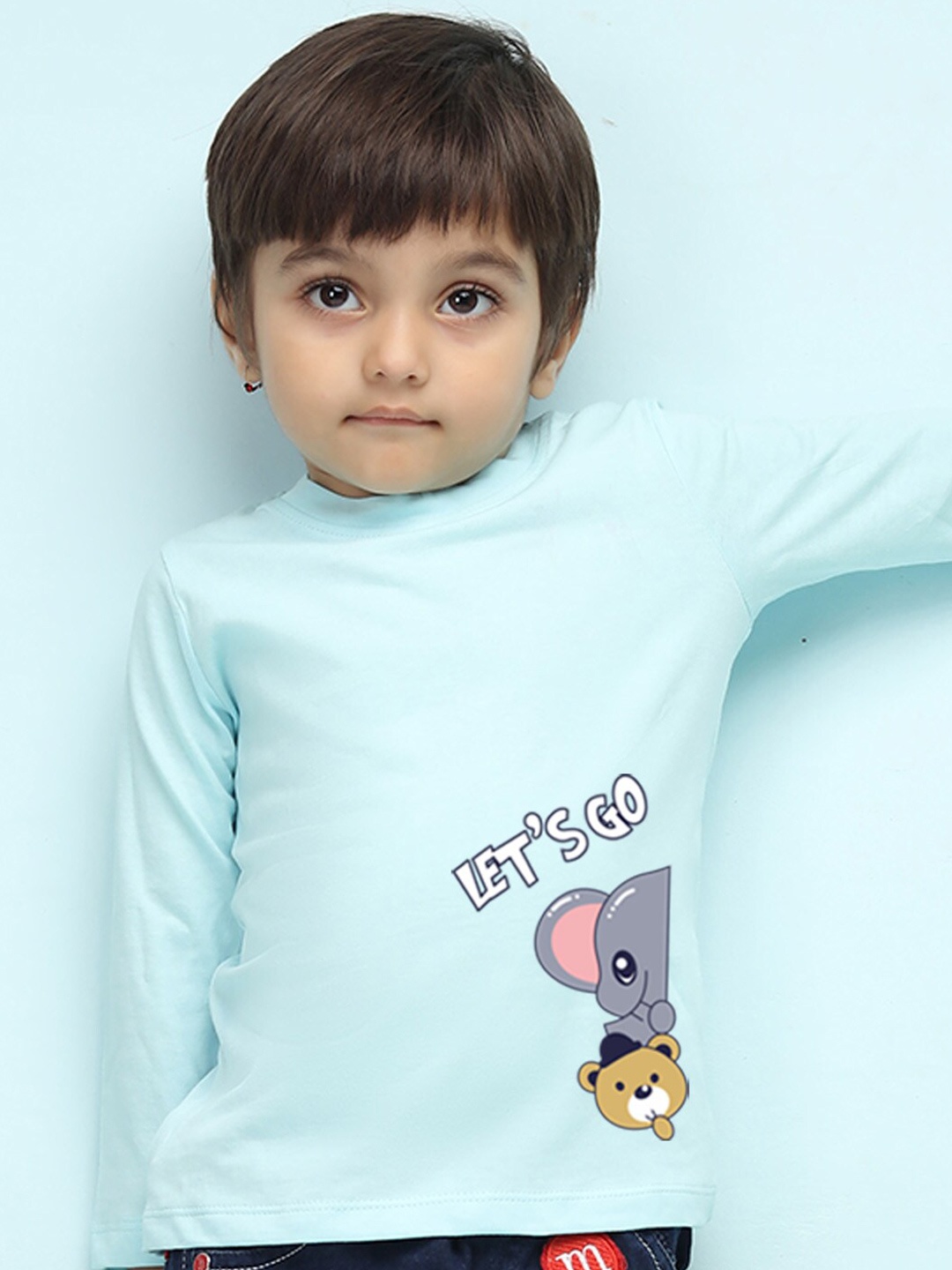 

NUSYL Kids Placement printed Long Sleeve Pure Cotton T-shirt, Blue