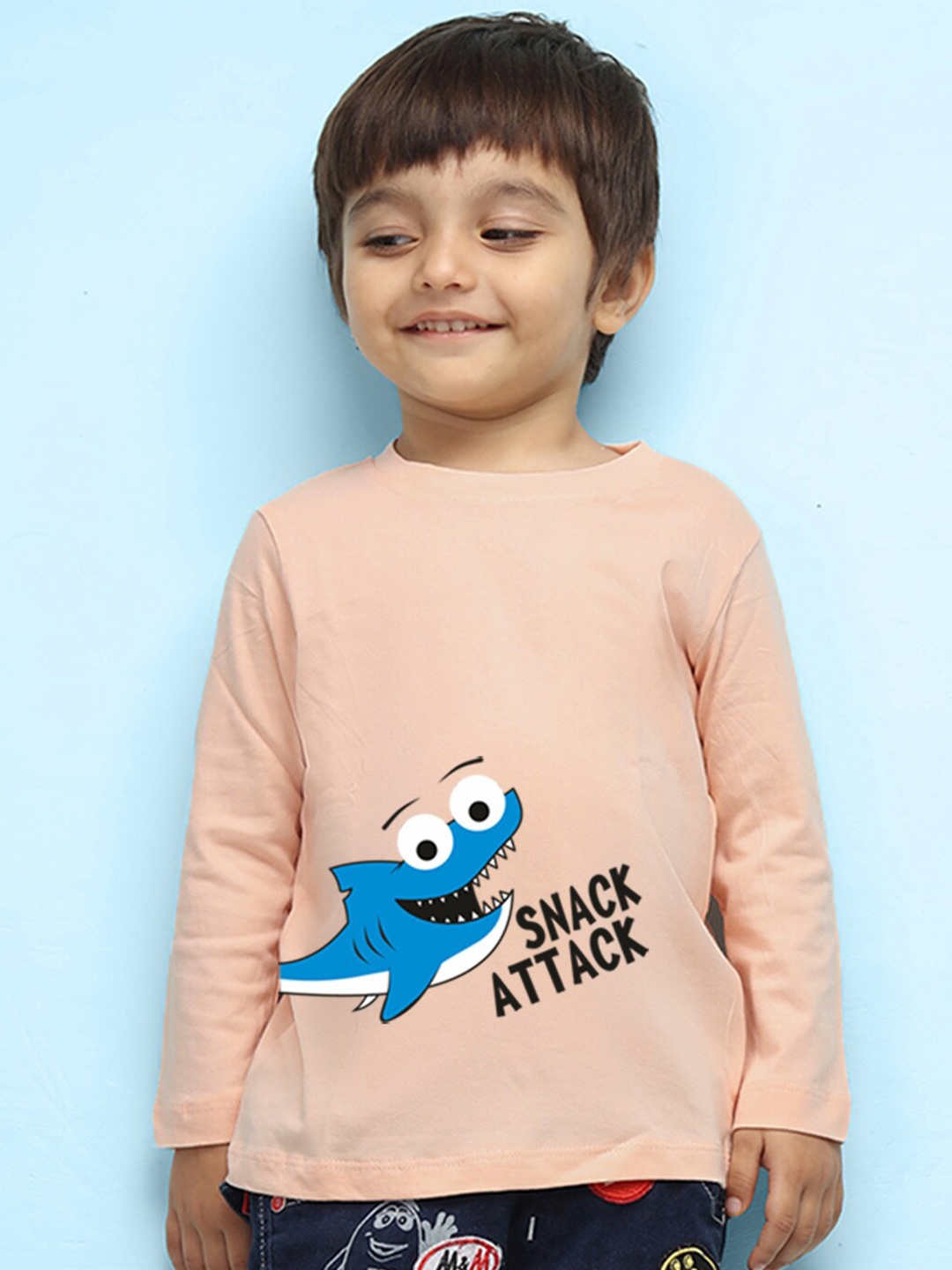 

NUSYL infants Kids Graphic Printed Pure Cotton T-shirt, Peach