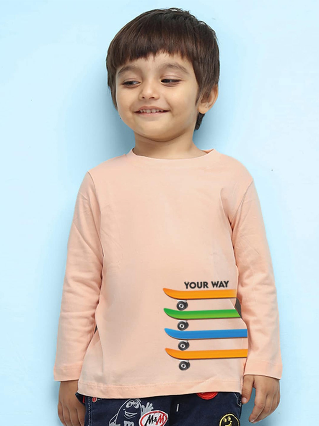 

NUSYL Kids Peach-Coloured Extended Sleeves Pure Cotton Outdoor T-shirt