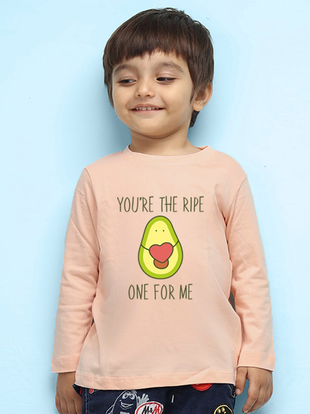 

NUSYL Kids Peach-Coloured Printed Drop-Shoulder Sleeves Pure Cotton Applique Outdoor T-shirt