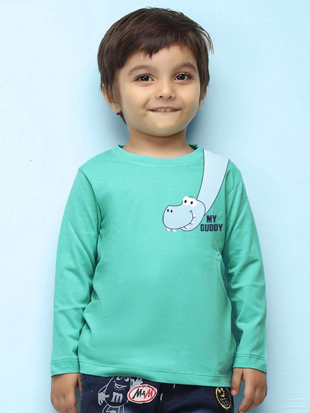 

NUSYL Kids Green Pure Cotton Applique Outdoor T-shirt
