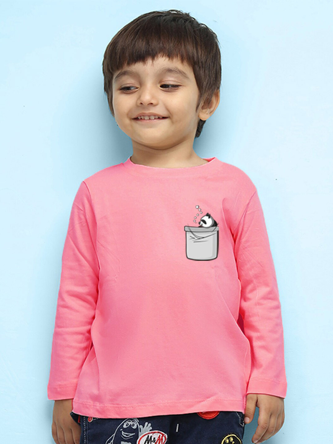 

NUSYL Kids Pink High Neck Pure Cotton Applique Outdoor T-shirt