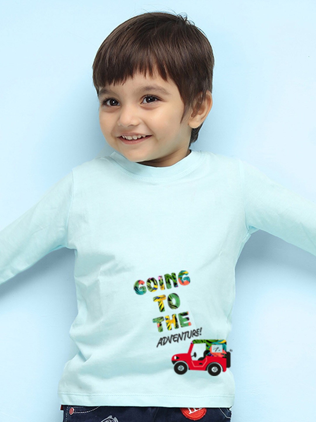

NUSYL Kids Blue Typography Printed Pure Cotton Applique Outdoor T-shirt
