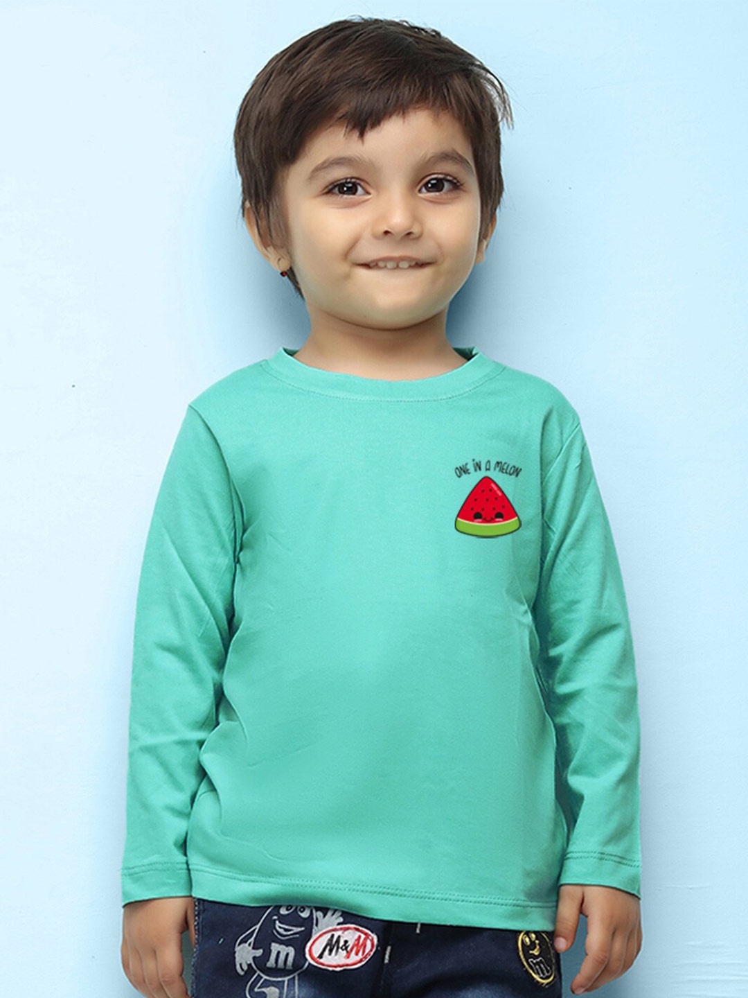 

NUSYL Kids Green High Neck Pure Cotton Applique Outdoor T-shirt