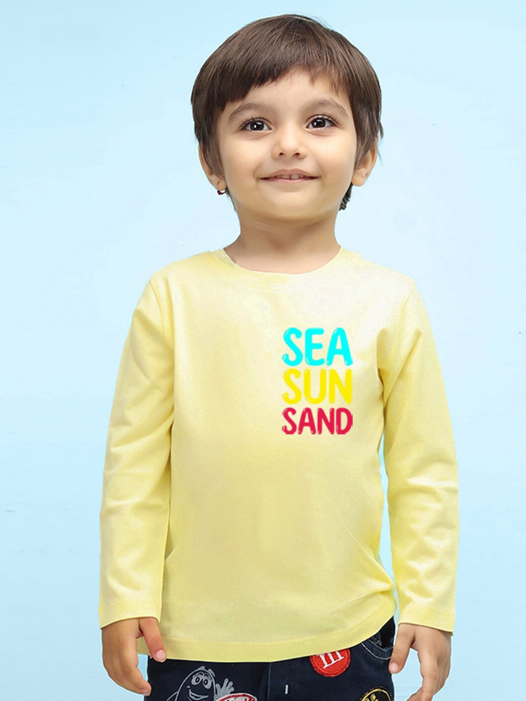 

NUSYL Kids Yellow Typography Printed Pure Cotton Outdoor T-shirt