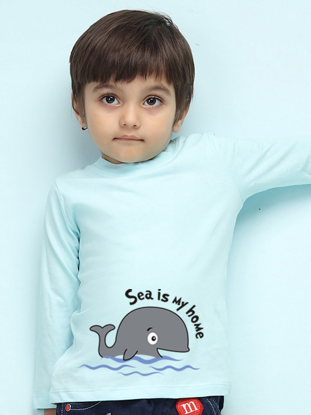 

NUSYL Kids Blue V-Neck Drop-Shoulder Sleeves Pure Cotton Outdoor T-shirt