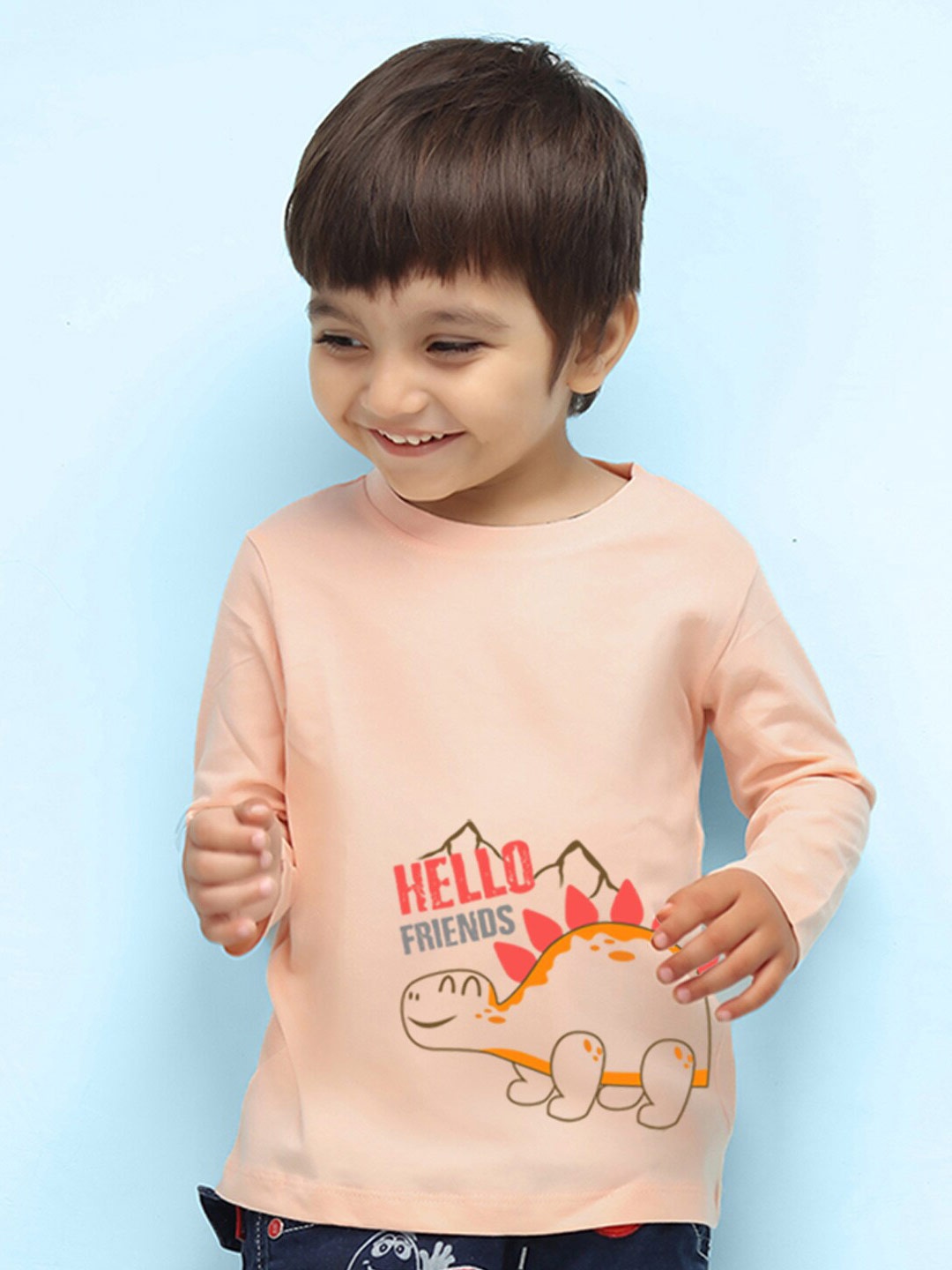 

NUSYL Kids Peach-Coloured Biker Mandarin Collar Pure Cotton Outdoor T-shirt