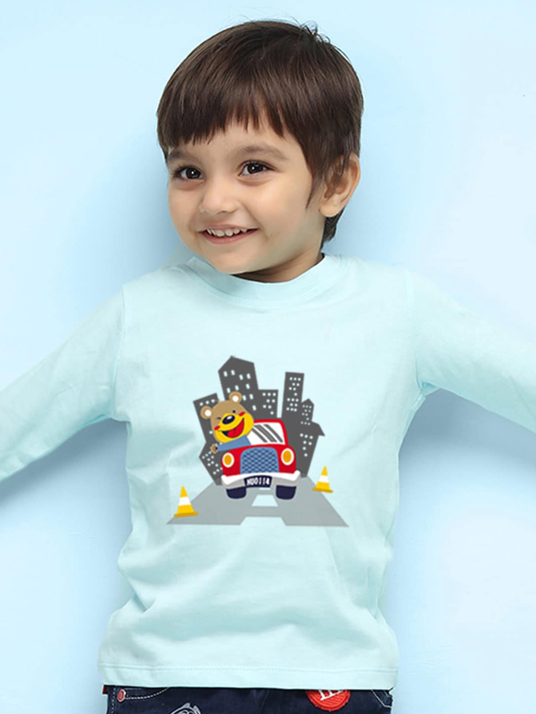 

NUSYL Kids Blue Printed Extended Sleeves Pure Cotton Outdoor T-shirt