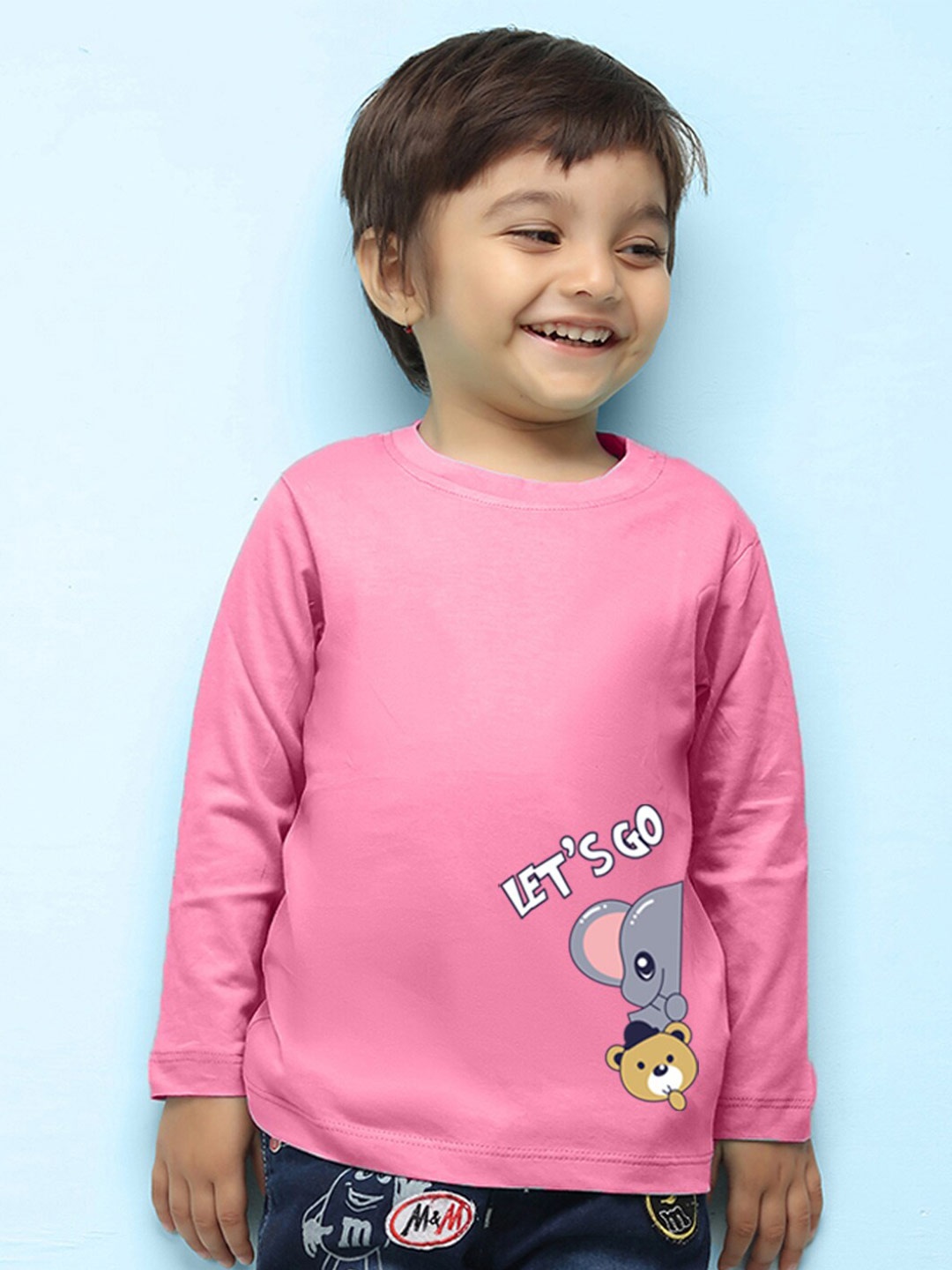 

NUSYL Kids Pink Henley Neck Pure Cotton Applique Outdoor T-shirt