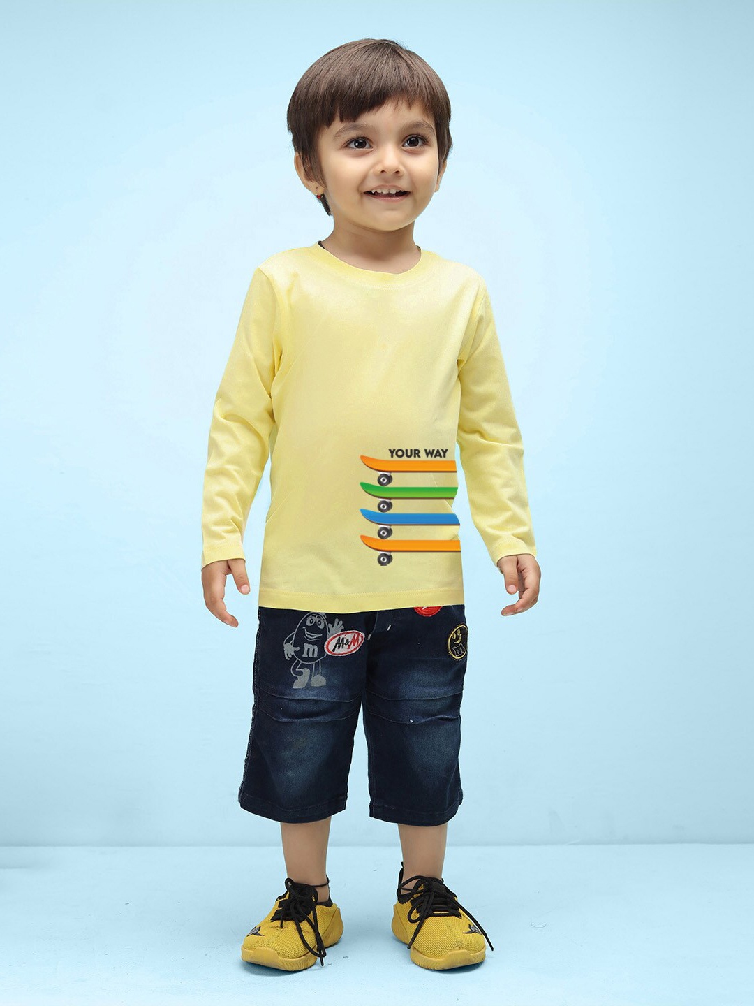 

NUSYL Kids Yellow High Neck Pure Cotton Outdoor T-shirt