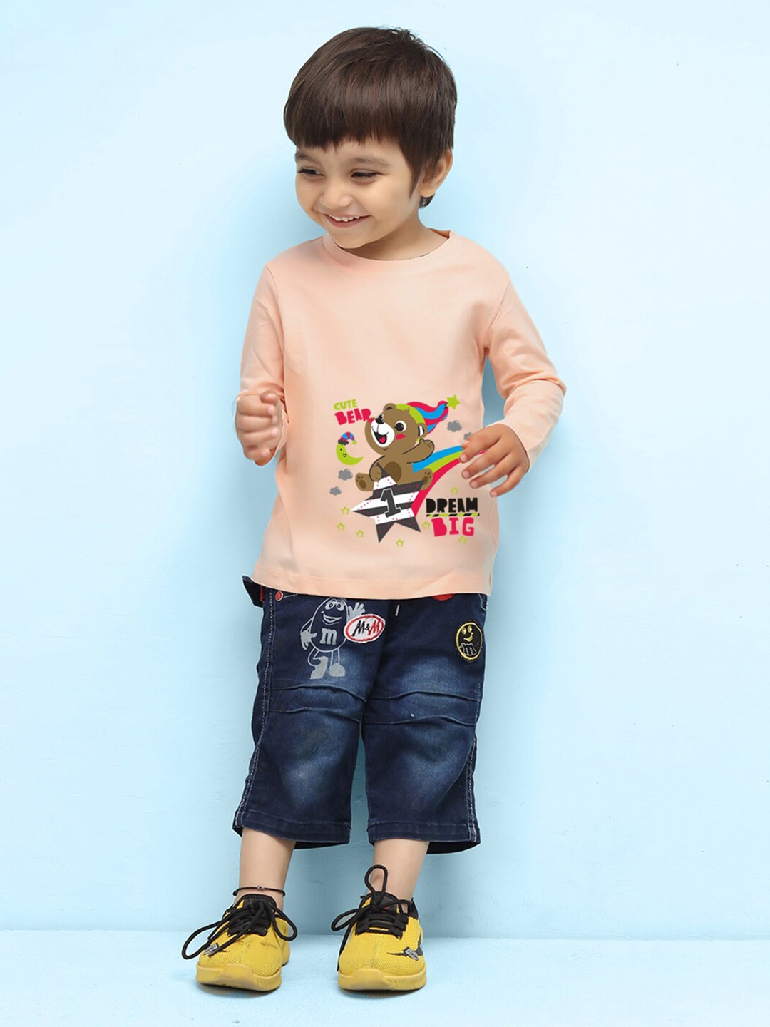 

NUSYL infants Kids Graphic Printed Pure Cotton T-shirt, Peach