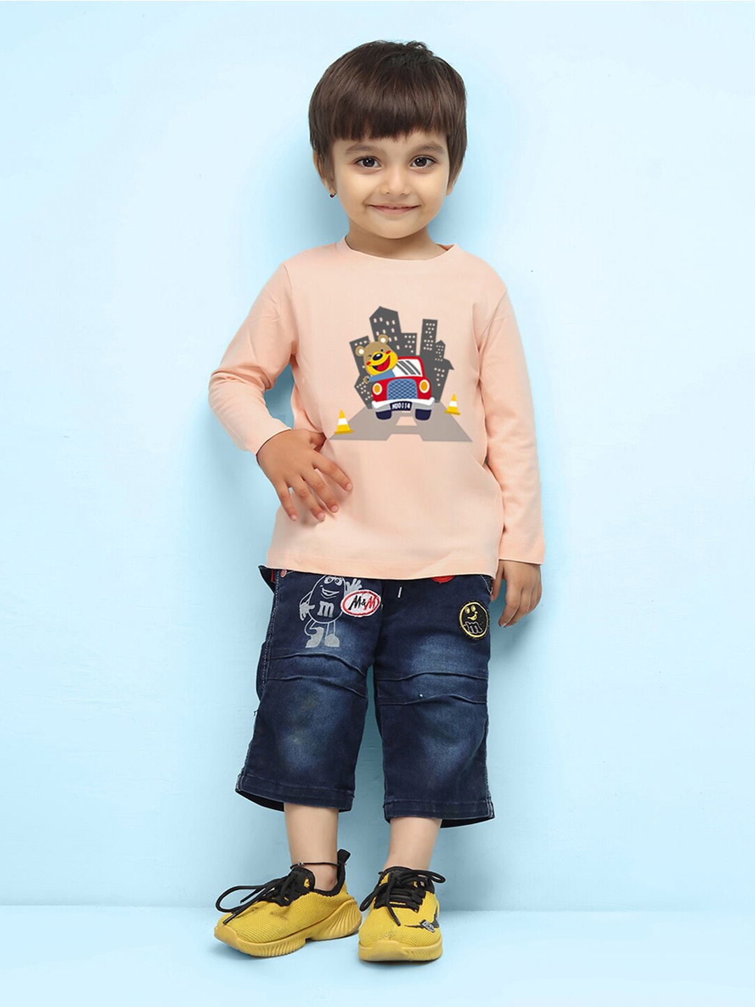 

NUSYL infants Kids Graphic Printed Pure Cotton T-shirt, Peach