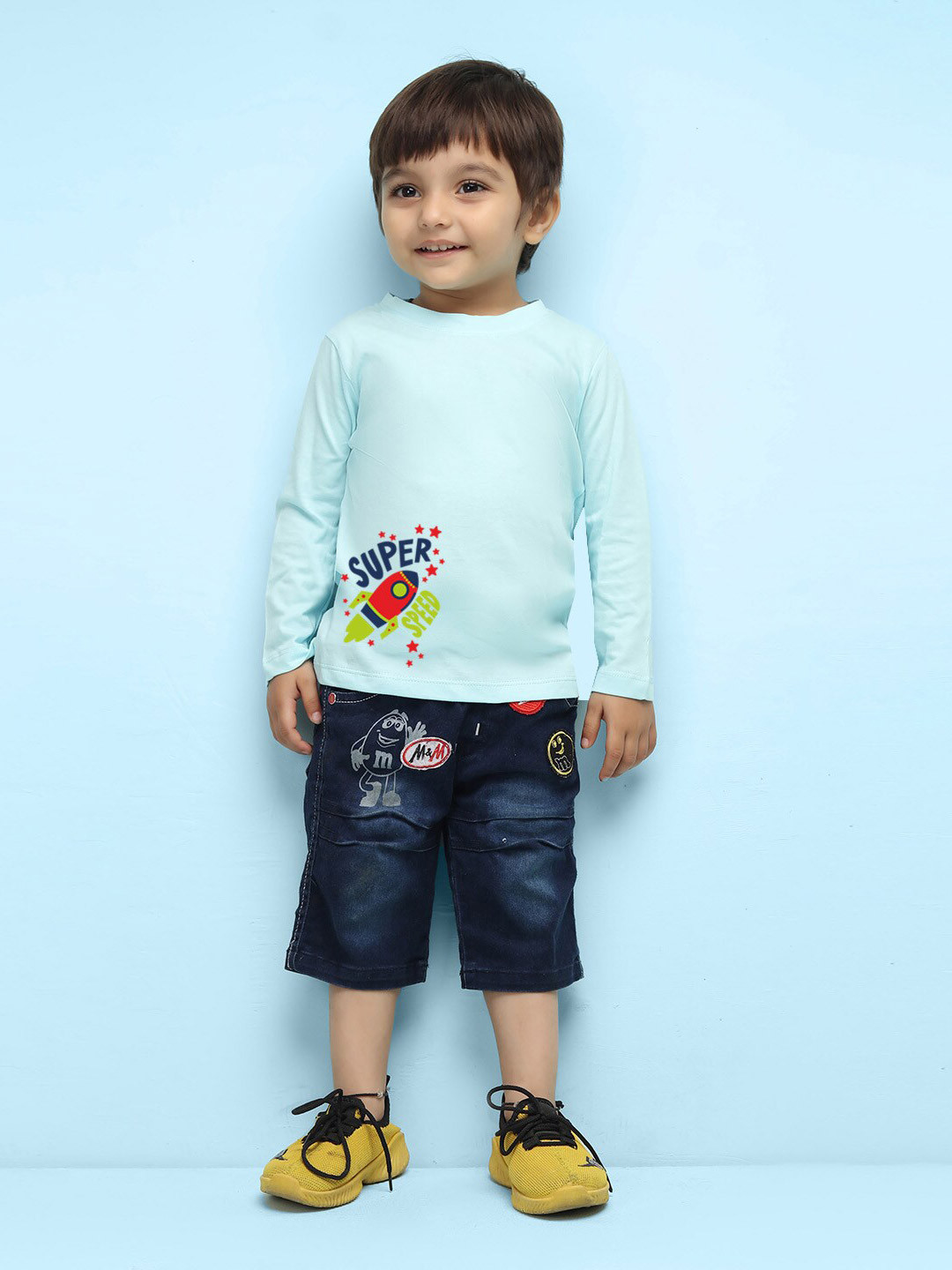 

NUSYL Kids Placement Printed Long Sleeve Pure Cotton T-shirt, Blue